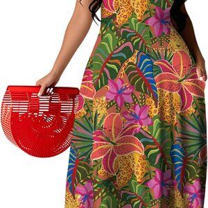 Hawaiian Maxi Dress Women Plus Size Tropical Beach Sundress Summer Boho